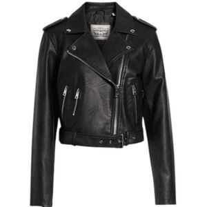 Levi's Women's Size S Vegan Leather Belted Hem Cropped Moto Jacket
